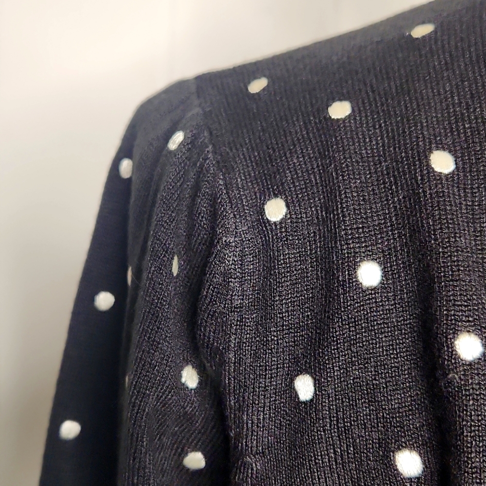Marks & Spencer black polka-dot button-down 3D knit cardigan sweater - Picture 5 of 13
